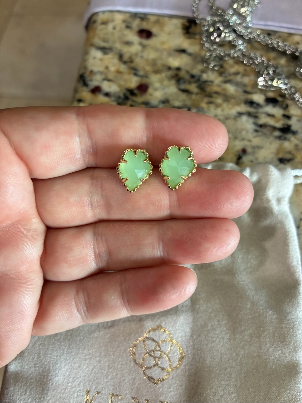 Kendra Scott gold Tessa stud earrings chalcedony green
